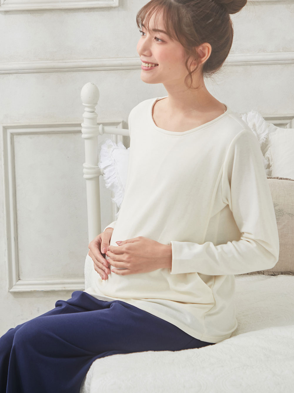 授乳口付】【セット】裏起毛もっちりフライスボートネックトップス＆産後も使えるワイドパンツ | アウトレット(品番：29399) ｜マタニティウェア・授乳服通販｜  エンジェリーベ 公式