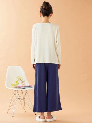 マタニティ パジャマ・ルームウェア|【授乳口付】【セット】裏起毛もっちりフライスボートネックトップス＆産後も使えるワイドパンツ