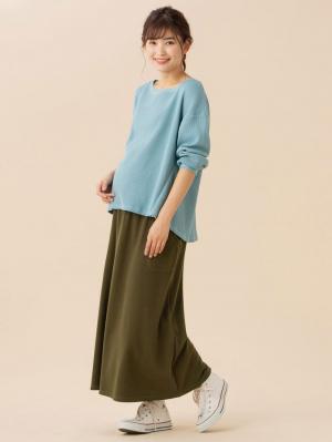 マタニティ トップス|サーマルボートネック八分袖プルオーバー　マタニティ・授乳服【出産後も長く使える】|ブルー