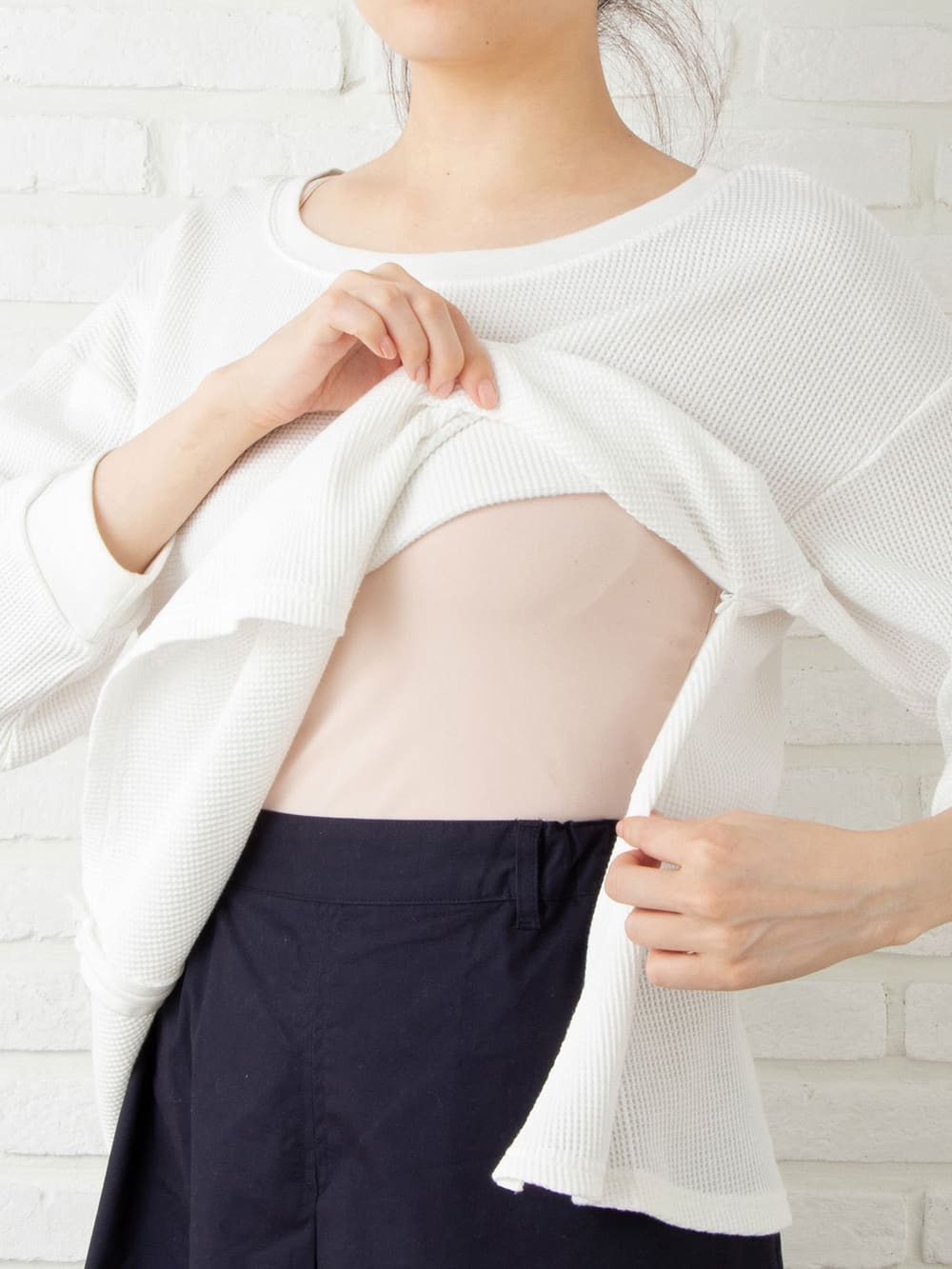 マタニティ トップス|サーマルボートネック八分袖プルオーバー　マタニティ・授乳服【出産後も長く使える】