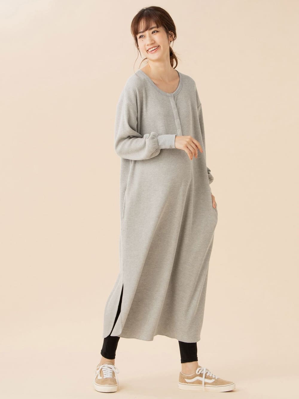 マタニティ ワンピース 授乳しやすい サーマルヘンリーネックロングワンピース マタニティウェア 授乳服通販 エンジェリーベ 公式 マタニティ ワンピース 授乳しやすい サーマルヘンリーネックロングワンピース マタニティウェア 授乳服通販 エンジェリーベ 公式