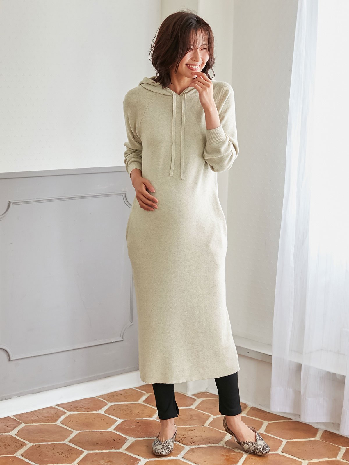 マタニティ ワンピース ニットパーカーワンピース マタニティウェア 授乳服通販 エンジェリーベ 公式
