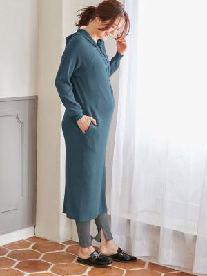 マタニティ ワンピース|【マタニティ・授乳服】ニットパーカーワンピース|浅ネイビー