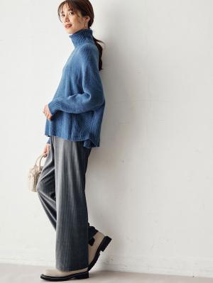 マタニティ トップス|ストレッチヤーンポンチョ型ニット　マタニティ・授乳服|ブルー