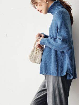 マタニティ トップス|ストレッチヤーンポンチョ型ニット　マタニティ・授乳服|ブルー