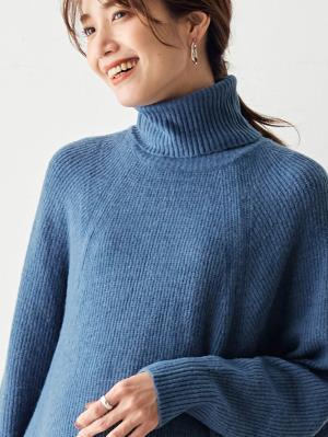 マタニティ トップス|ストレッチヤーンポンチョ型ニット　マタニティ・授乳服|ブルー