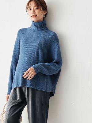 マタニティ トップス|ストレッチヤーンポンチョ型ニット　マタニティ・授乳服|ブルー