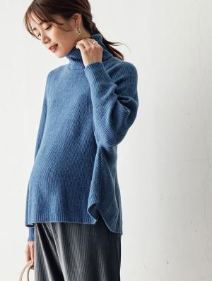 マタニティ トップス|ストレッチヤーンポンチョ型ニット　マタニティ・授乳服|ブルー
