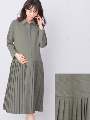 グレンチェック裾プリーツシャツワンピース マタニティ・授乳服 グレンチェック裾プリーツシャツワンピース マタニティ・授乳服
