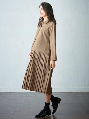 グレンチェック裾プリーツシャツワンピース マタニティ・授乳服 グレンチェック裾プリーツシャツワンピース マタニティ・授乳服
