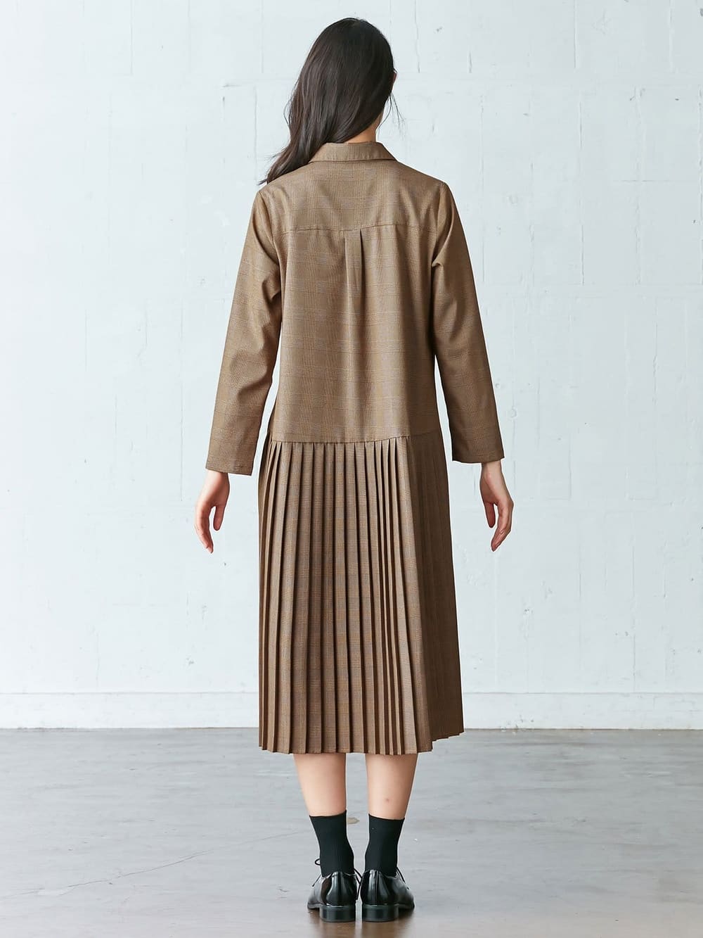 マタニティ ワンピース|グレンチェック裾プリーツシャツワンピース　マタニティ・授乳服【出産後も長く使える】