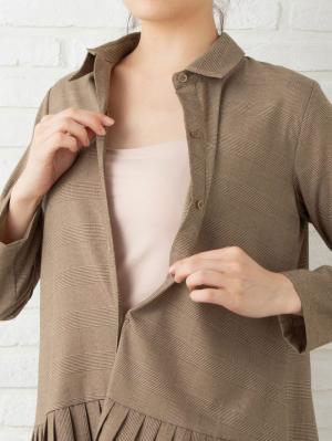 マタニティ ワンピース|グレンチェック裾プリーツシャツワンピース　マタニティ・授乳服【出産後も長く使える】