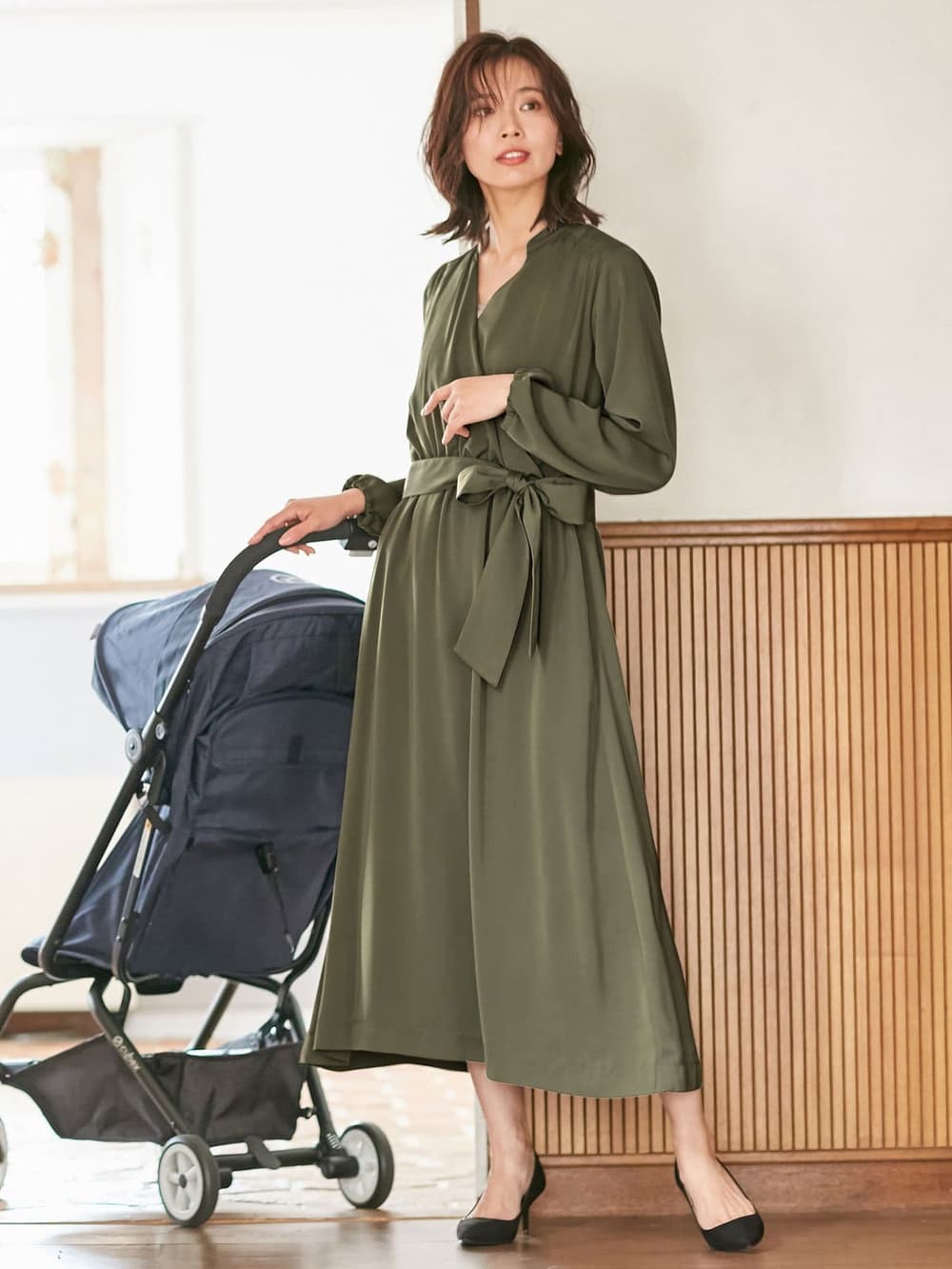 マタニティ ワンピース 授乳しやすい ツイルカシュクールワンピース マタニティウェア 授乳服通販 エンジェリーベ 公式