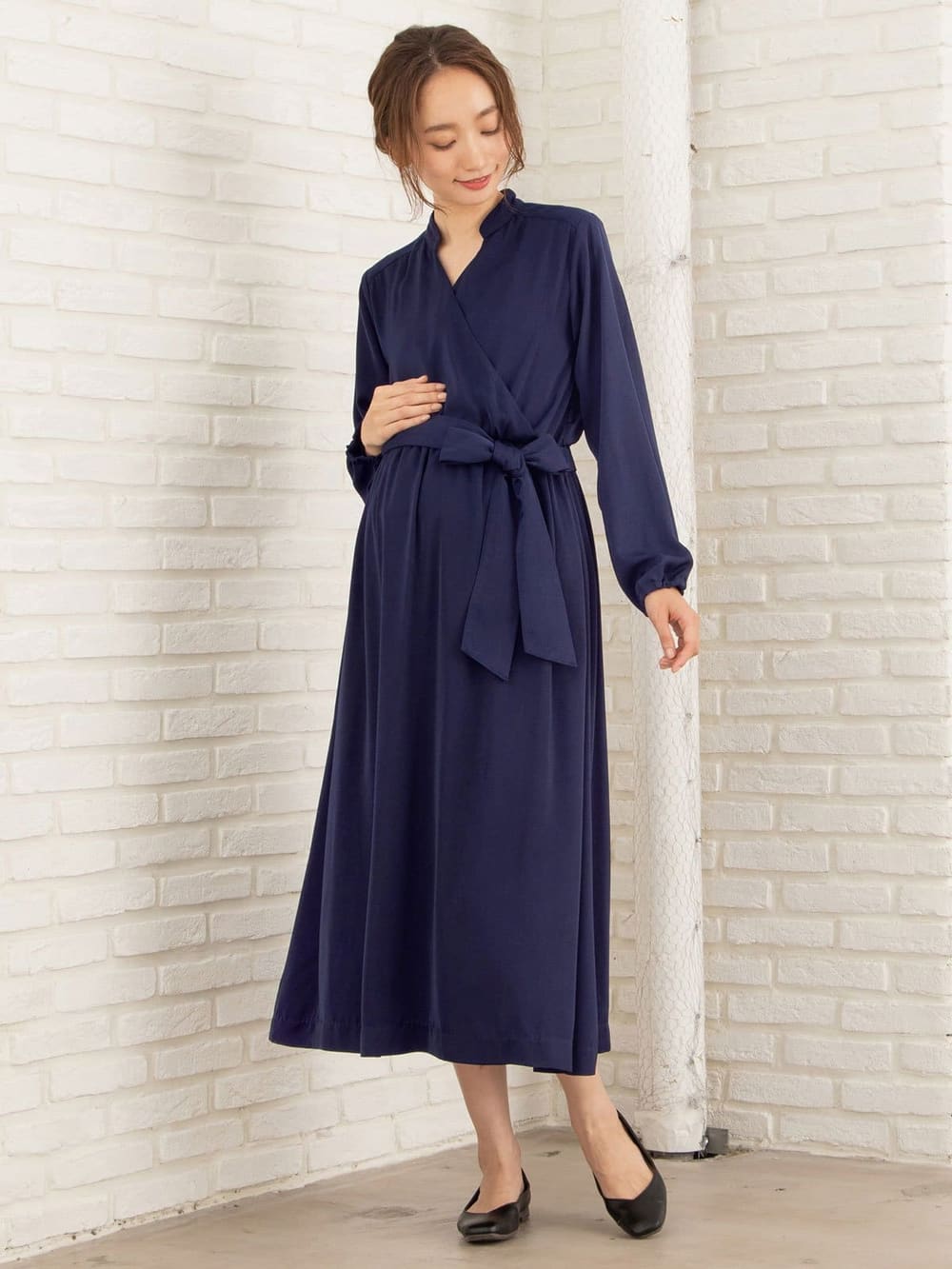 マタニティ ワンピース 授乳しやすい ツイルカシュクールワンピース マタニティウェア 授乳服通販 エンジェリーベ 公式