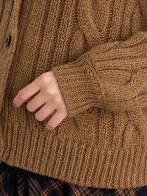 マタニティ トップス|ウール混ケーブルVカーデ　マタニティ・授乳服