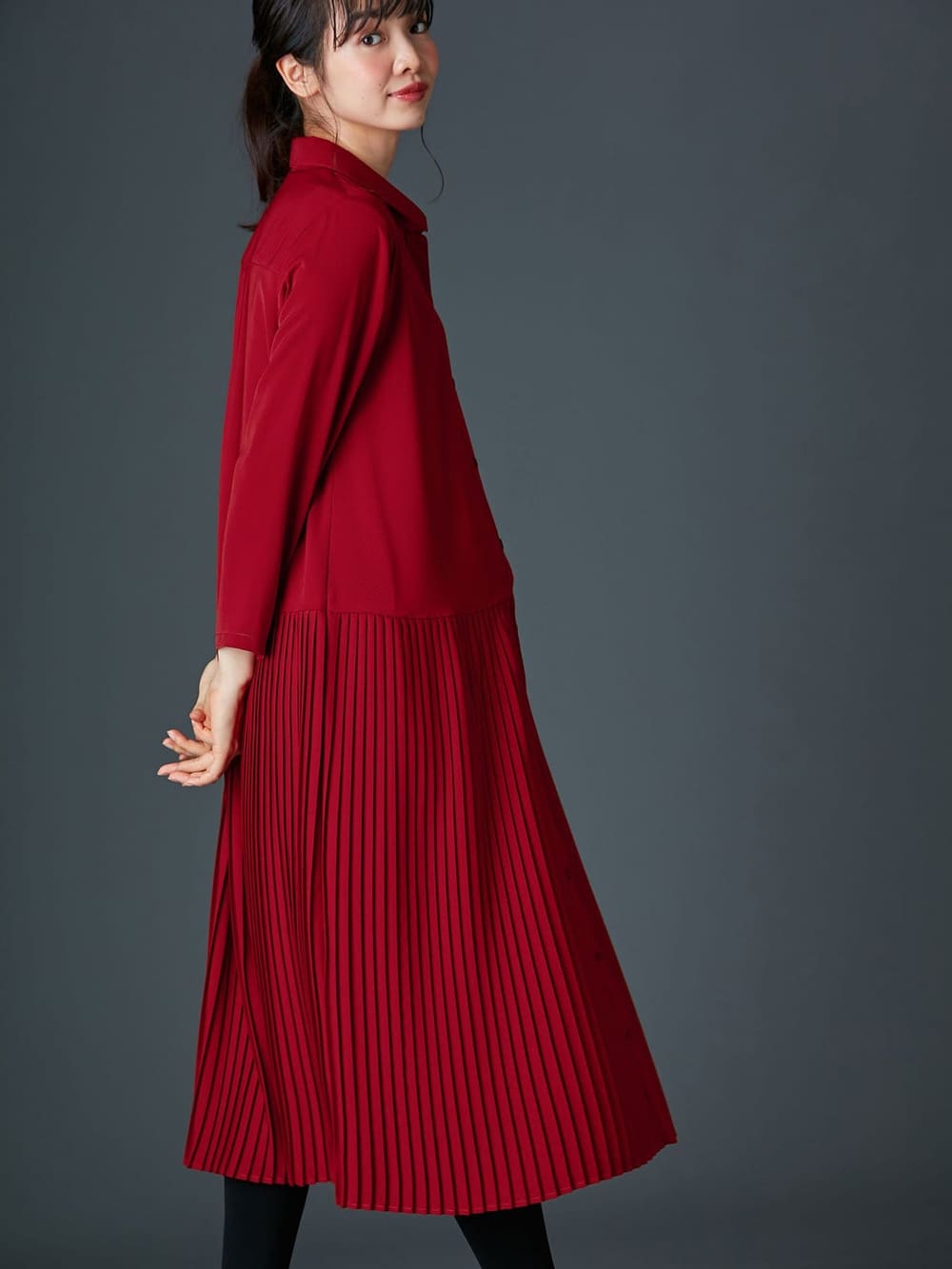 マタニティ ワンピース 授乳しやすい ツイル裾プリーツシャツワンピース マタニティウェア 授乳服通販 エンジェリーベ 公式