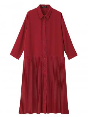 ツイル裾プリーツシャツワンピース　マタニティ・授乳服【出産後も長く使える】 29419