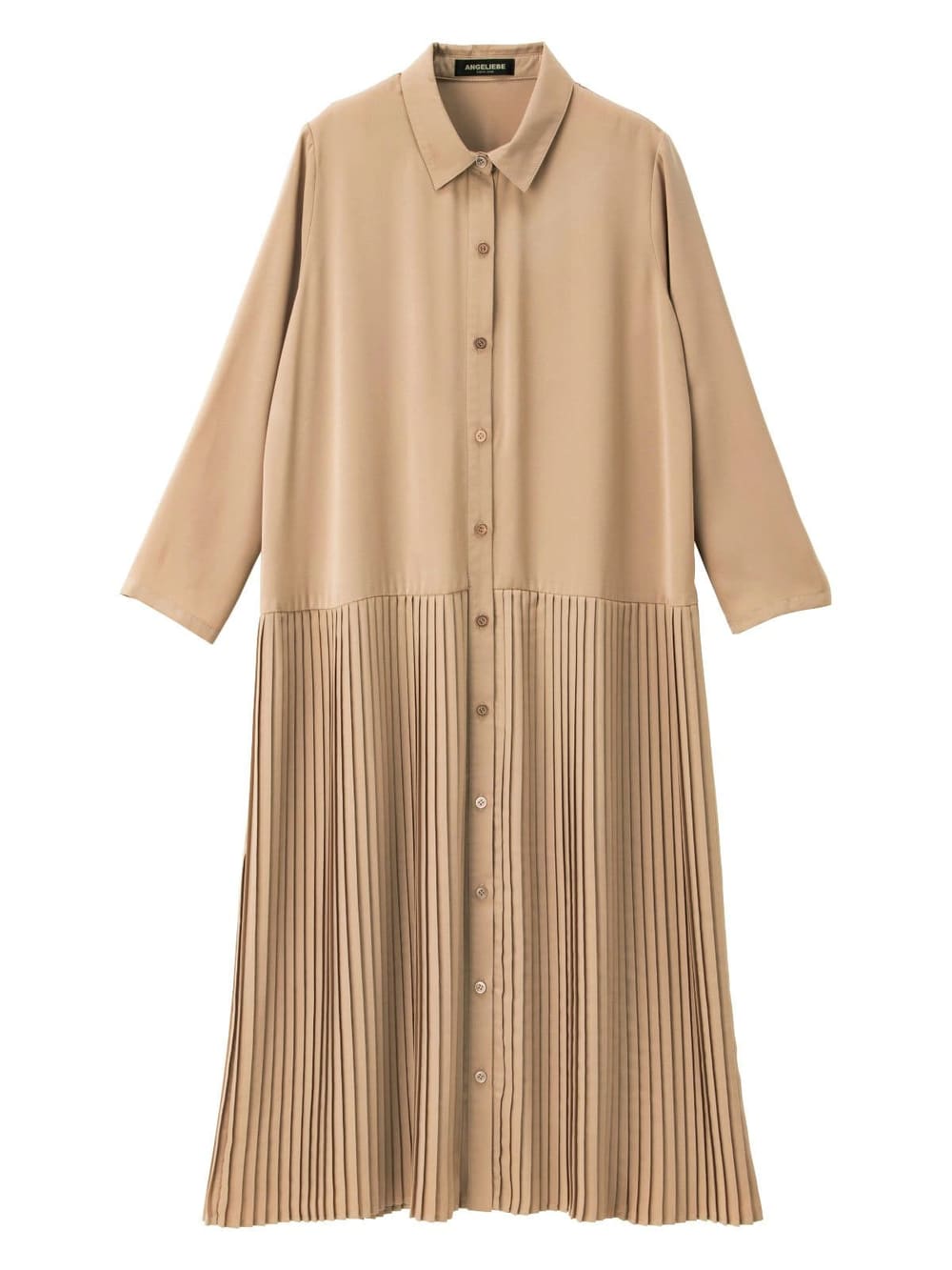 マタニティ ワンピース|ツイル裾プリーツシャツワンピース　マタニティ・授乳服【出産後も長く使える】|ベージュ