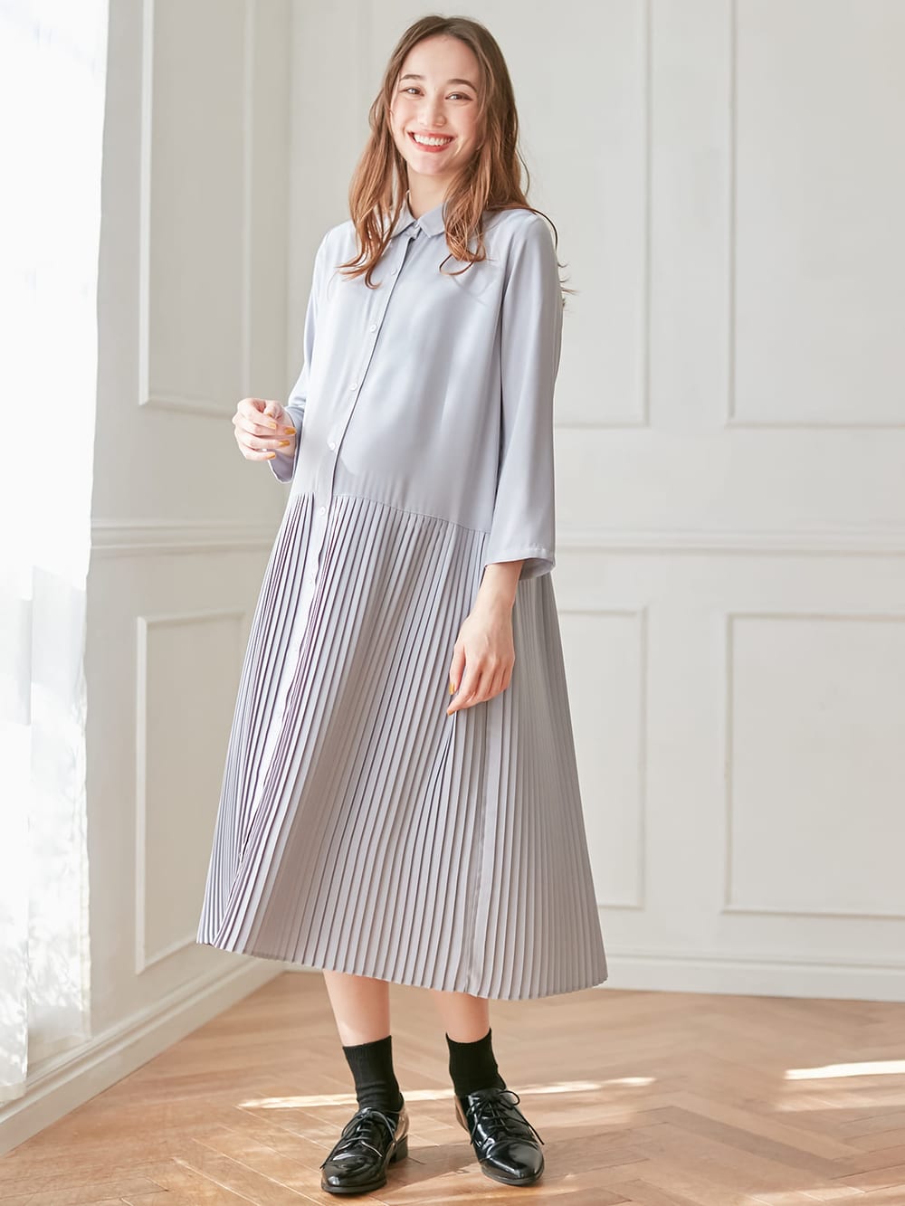 マタニティ ワンピース 授乳しやすい ツイル裾プリーツシャツワンピース マタニティウェア 授乳服通販 エンジェリーベ 公式 マタニティ ワンピース 授乳しやすい ツイル裾プリーツシャツワンピース マタニティウェア 授乳服通販 エンジェリーベ 公式
