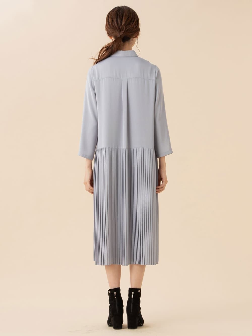 マタニティ ワンピース|ツイル裾プリーツシャツワンピース　マタニティ・授乳服【出産後も長く使える】