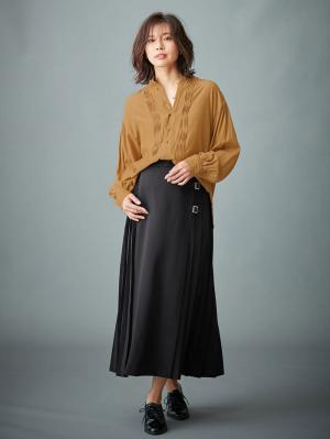 マタニティ トップス|ピンタックビックブラウス　マタニティ・授乳服【出産後も長く使える】|キャメル