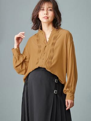 マタニティ トップス|ピンタックビックブラウス　マタニティ・授乳服【出産後も長く使える】|キャメル