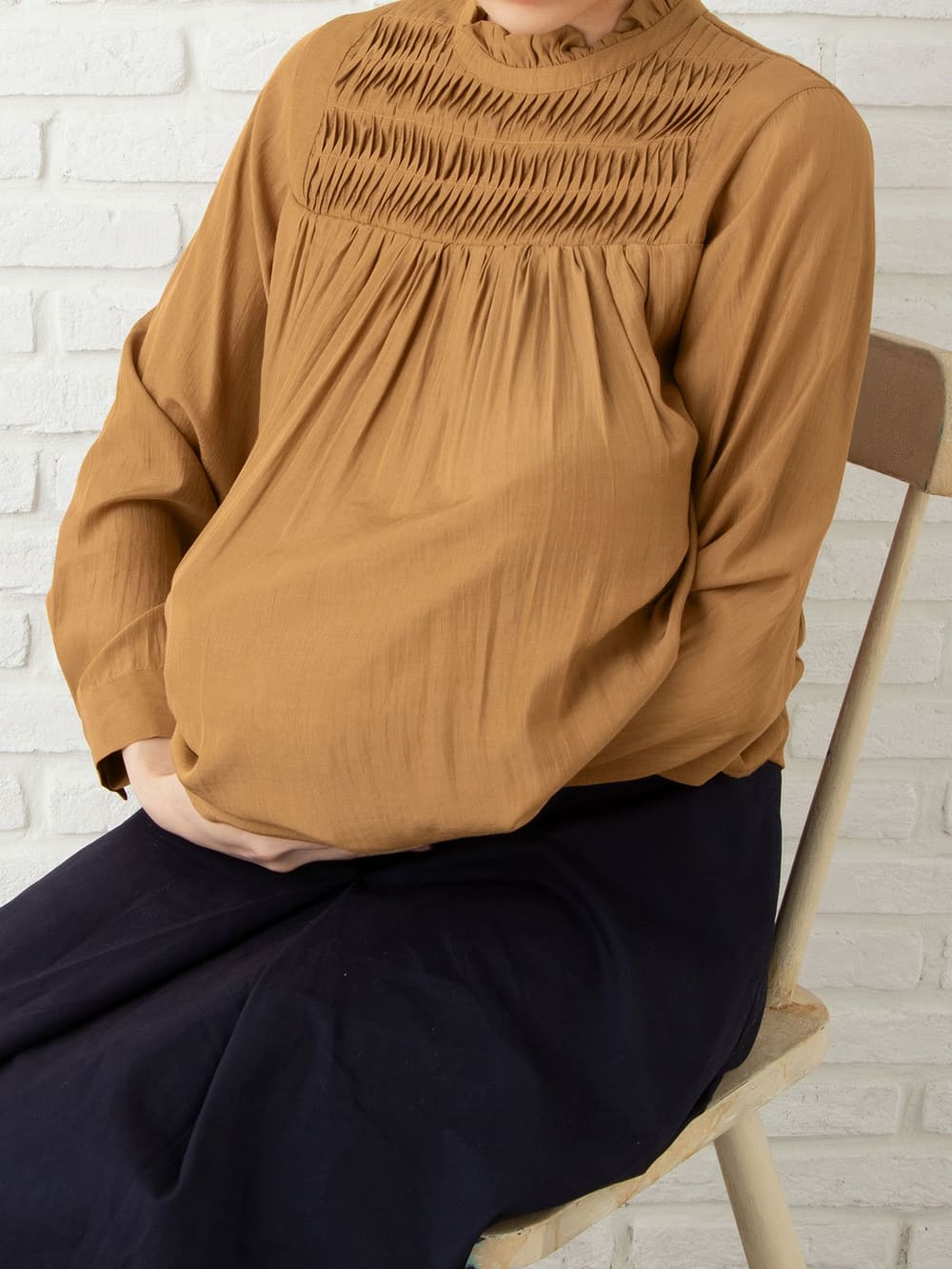 アウトレット|ハイネックピンタックブラウス マタニティ・授乳服【出産後も長く使える】