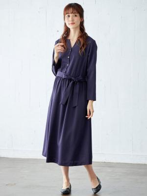マタニティ ワンピース|キーネックベルト付ワンピース　マタニティ・授乳服【出産後も長く使える】|ネイビー