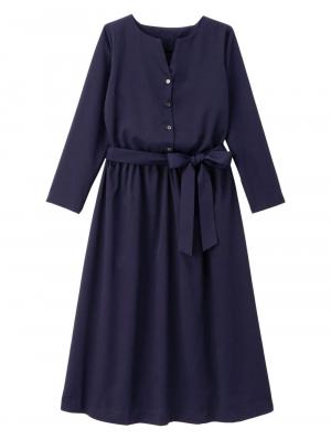 マタニティ ワンピース|キーネックベルト付ワンピース　マタニティ・授乳服【出産後も長く使える】|ネイビー