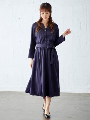 マタニティ ワンピース|キーネックベルト付ワンピース　マタニティ・授乳服【出産後も長く使える】|ネイビー