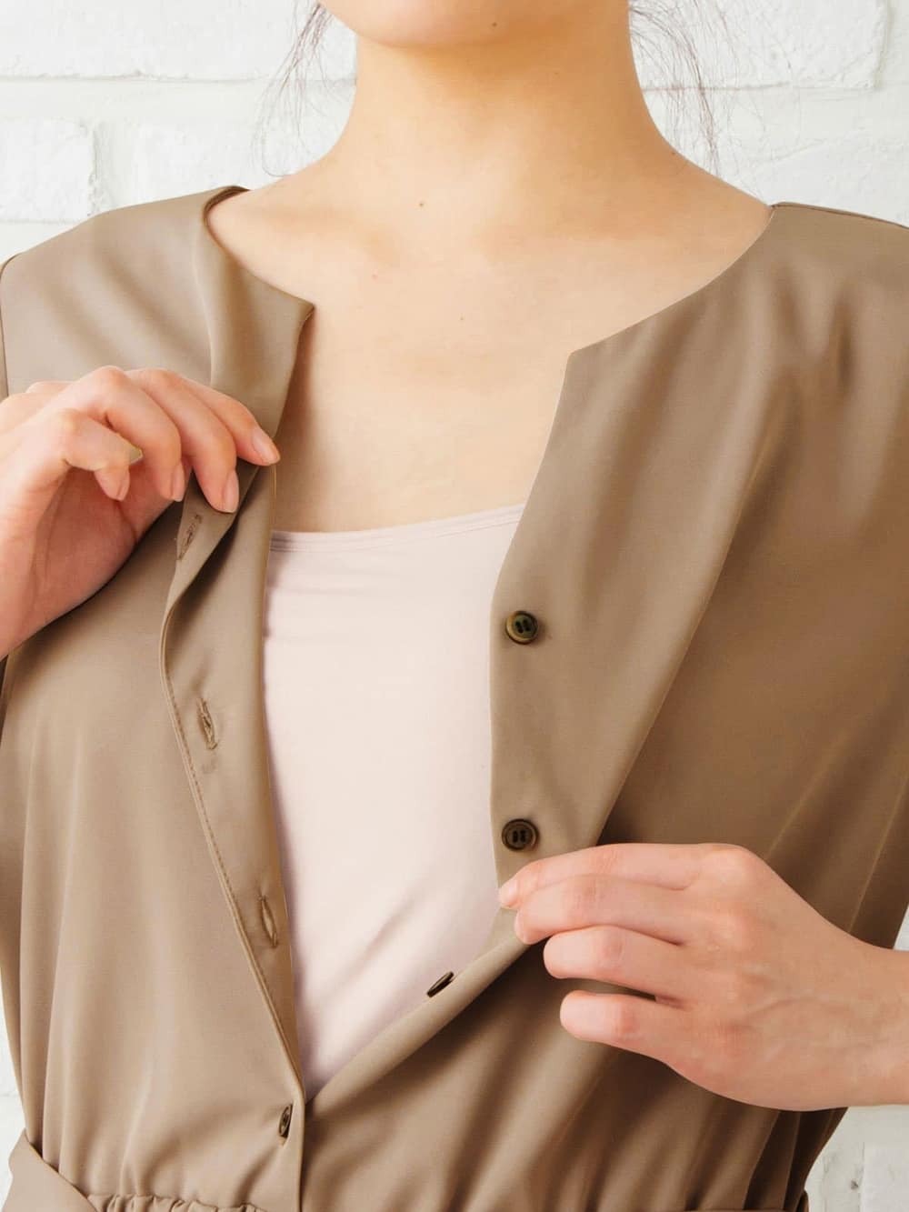 マタニティ ワンピース|キーネックベルト付ワンピース　マタニティ・授乳服【出産後も長く使える】|ベージュ