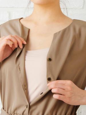 マタニティ ワンピース|キーネックベルト付ワンピース　マタニティ・授乳服【出産後も長く使える】|ベージュ