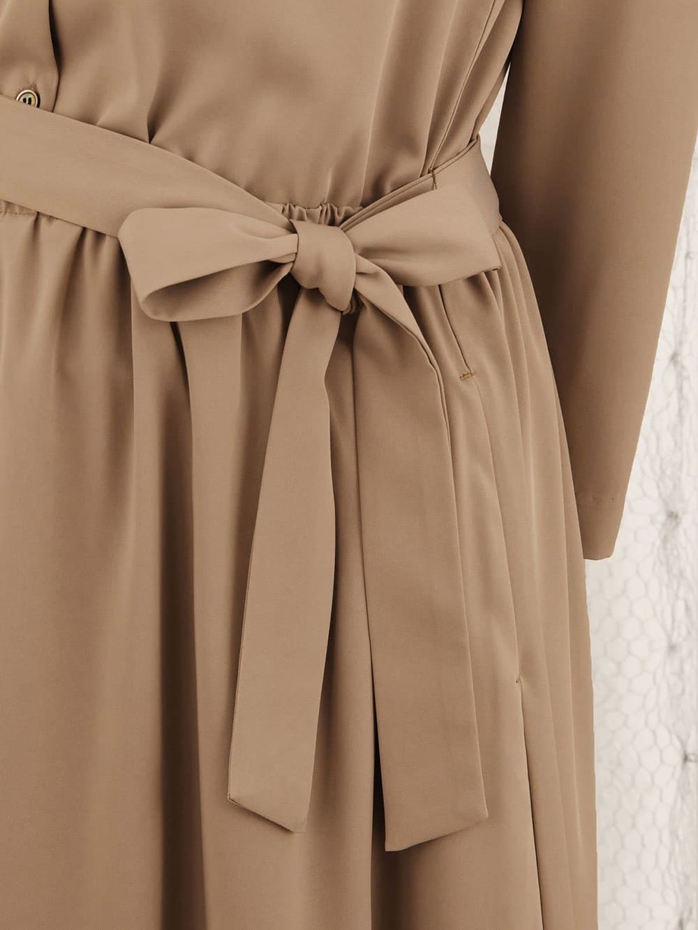 マタニティ ワンピース|キーネックベルト付ワンピース　マタニティ・授乳服【出産後も長く使える】|ベージュ