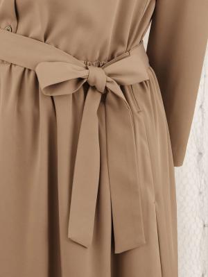 マタニティ ワンピース|キーネックベルト付ワンピース　マタニティ・授乳服【出産後も長く使える】|ベージュ