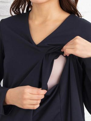 マタニティ ワンピース|ポンチフロントタックワンピース　マタニティ・授乳服【出産後も長く使える】