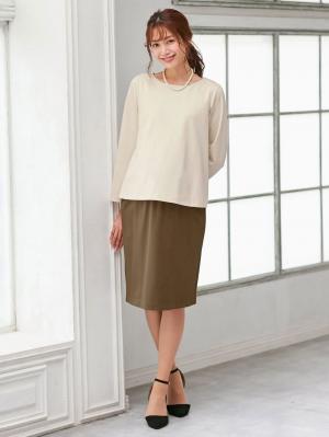 マタニティ パンツ|【セット】ポンチプルオーバー&スカートセットアップ マタニティ・授乳服【出産後も長く使える】|オフ×ベージュ