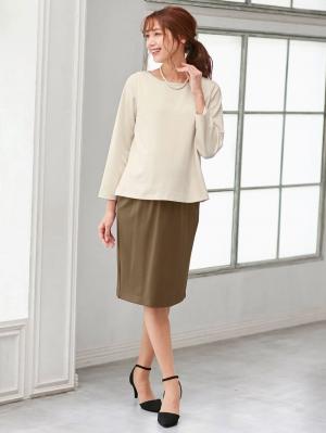 マタニティ パンツ|【セット】ポンチプルオーバー&スカートセットアップ マタニティ・授乳服【出産後も長く使える】|オフ×ベージュ