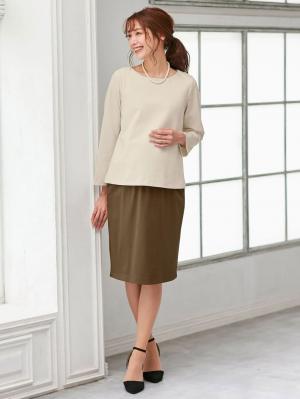マタニティ パンツ|【セット】ポンチプルオーバー&スカートセットアップ マタニティ・授乳服【出産後も長く使える】|オフ×ベージュ