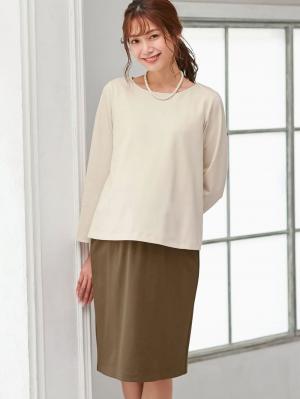 マタニティ パンツ|【セット】ポンチプルオーバー&スカートセットアップ マタニティ・授乳服【出産後も長く使える】|オフ×ベージュ
