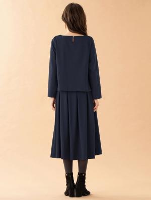 マタニティ ワンピース|【セット】ポンチプルオーバー＆タックフレアスカートセット　マタニティ・授乳服【出産後も長く使える】