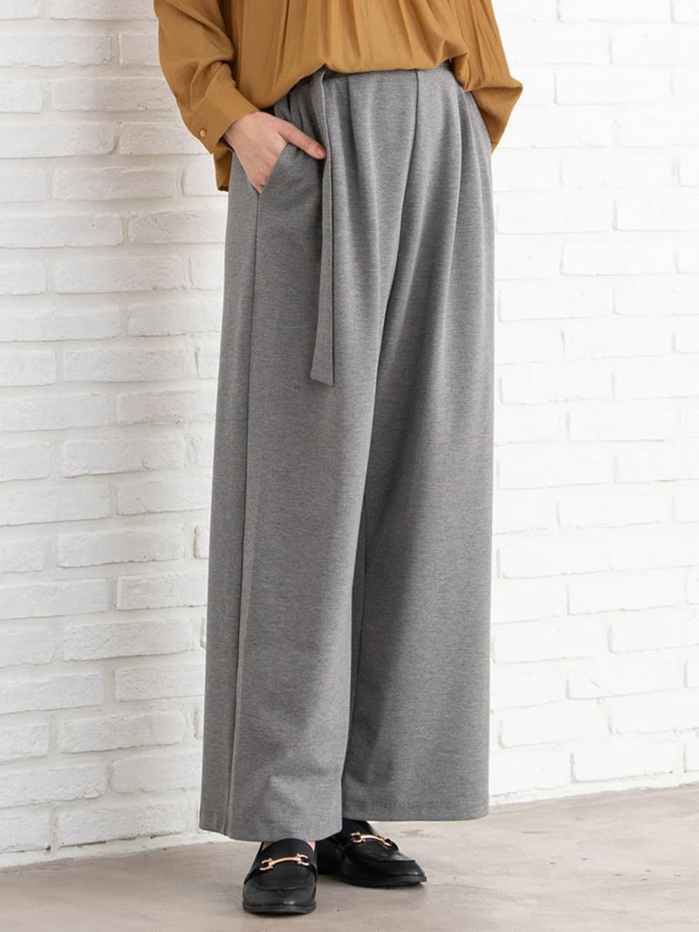 マタニティ パンツ|【産前産後対応】フロントインできる楽ちんポンチワイドパンツ【出産後も長く使える】|チャコールグレー