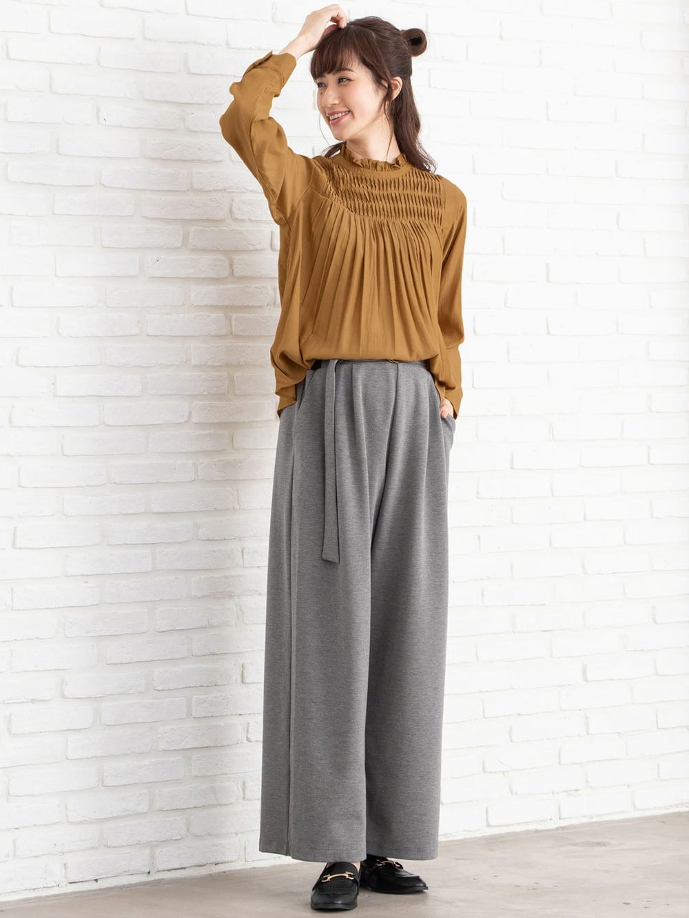 マタニティ パンツ|【産前産後対応】フロントインできる楽ちんポンチワイドパンツ【出産後も長く使える】|チャコールグレー