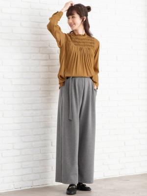 マタニティ パンツ|【産前産後対応】フロントインできる楽ちんポンチワイドパンツ【出産後も長く使える】|チャコールグレー