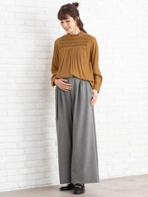 マタニティ パンツ|【産前産後対応】フロントインできる楽ちんポンチワイドパンツ【出産後も長く使える】|チャコールグレー