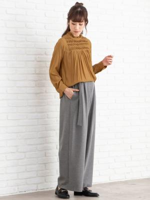 マタニティ パンツ|【産前産後対応】フロントインできる楽ちんポンチワイドパンツ【出産後も長く使える】|チャコールグレー