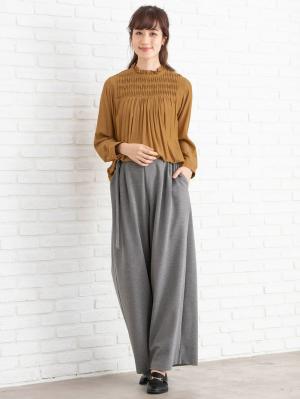 マタニティ パンツ|【産前産後対応】フロントインできる楽ちんポンチワイドパンツ【出産後も長く使える】|チャコールグレー