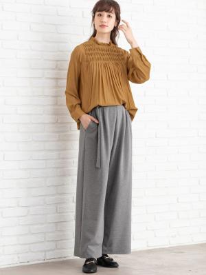 マタニティ パンツ|【産前産後対応】フロントインできる楽ちんポンチワイドパンツ【出産後も長く使える】|チャコールグレー