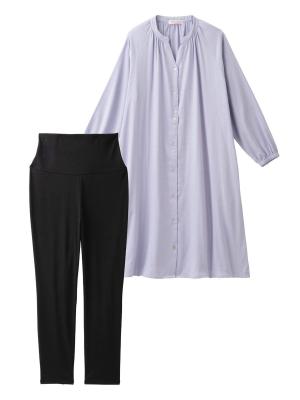 【授乳しやすい】【産前産後対応パンツ付き】Wガーゼパジャマ＆産前産後レギンス 29434