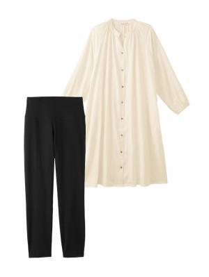 マタニティ パジャマ・ルームウェア|【授乳しやすい】【産前産後対応パンツ付き】Wガーゼパジャマ＆産前産後レギンス|アイボリー