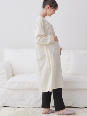 マタニティ パジャマ・ルームウェア|【授乳しやすい】【産前産後対応パンツ付き】Wガーゼパジャマ＆産前産後レギンス|アイボリー